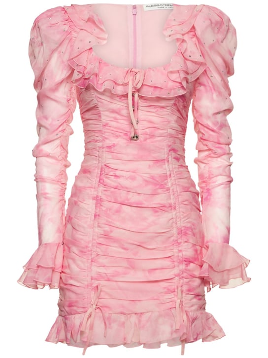 Alessandra Rich: Vestido corto de seda georgette estampada - Rosa/Blanco - women_0 | Luisa Via Roma
