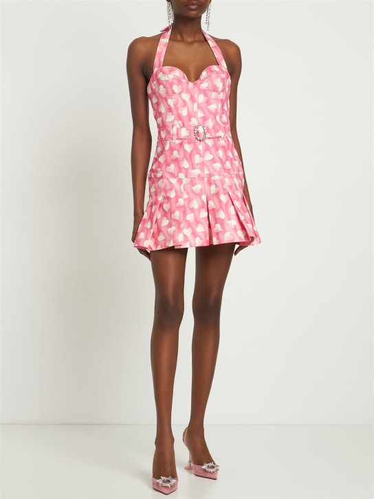 Alessandra Rich: Heart printed drill belted mini dress - Pink/White - women_1 | Luisa Via Roma