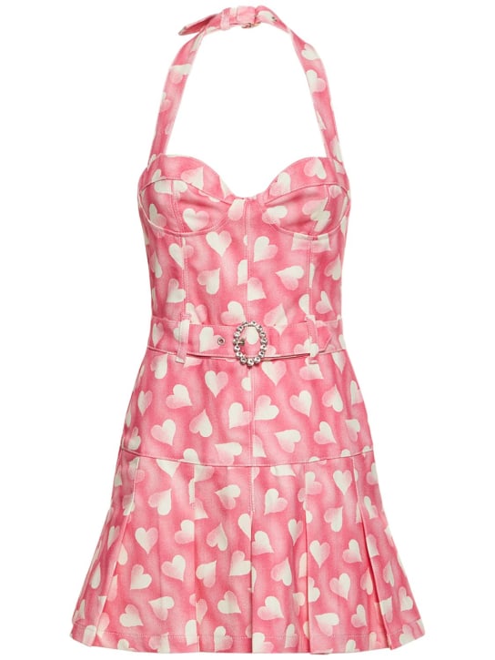 Alessandra Rich: Heart printed drill belted mini dress - Pink/White - women_0 | Luisa Via Roma