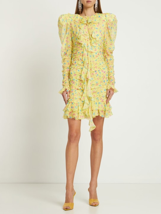Alessandra Rich: Vestido de seda georgette con estampado - Amarillo - women_1 | Luisa Via Roma
