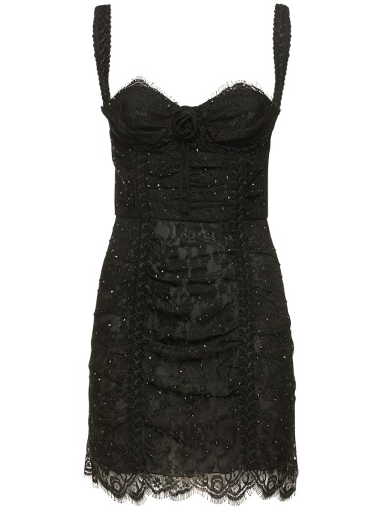 Alessandra Rich: Embellished lace bustier mini dress - Black - women_0 | Luisa Via Roma