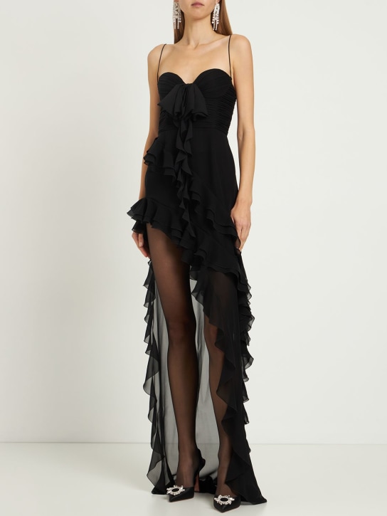 Alessandra Rich: Asymmetrical ruffle silk georgette dress - Black - women_1 | Luisa Via Roma