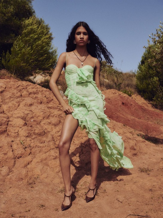 Alessandra Rich: Embellished printed silk georgette dress - Green/White - women_1 | Luisa Via Roma