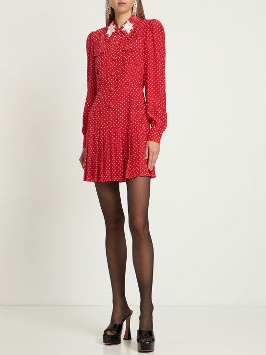 Alessandra Rich: 폴카도트 실크 조젯 미니 드레스 - 레드/베이지 - women_1 | Luisa Via Roma