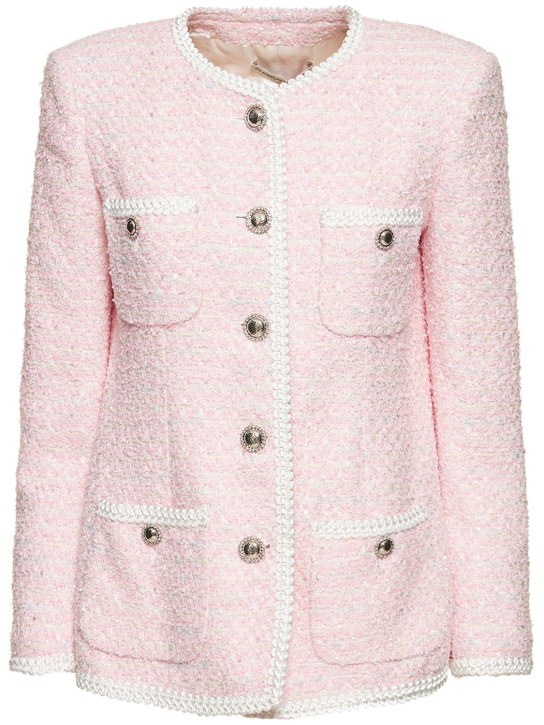 Alessandra Rich: Tweed lurex blazer w/ trim - Pink/White - women_0 | Luisa Via Roma