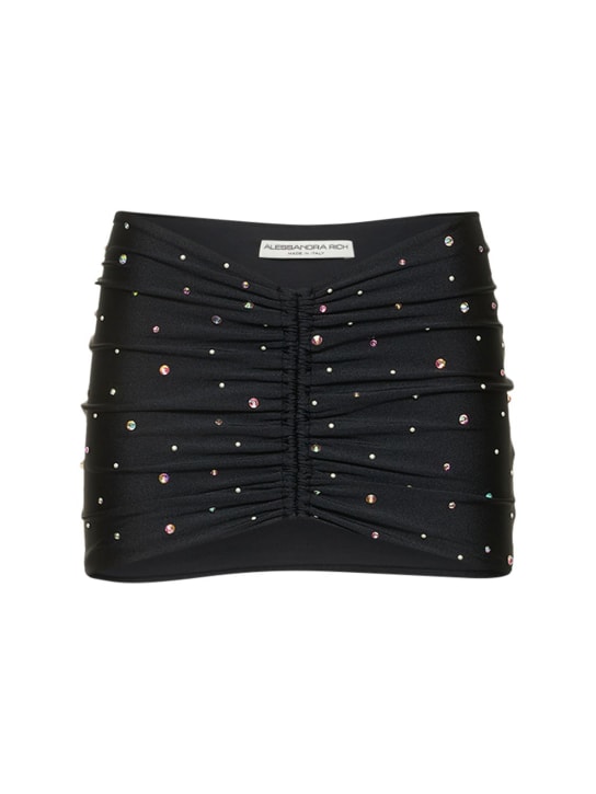 Alessandra Rich: Embellished shiny jersey mini skirt - Black - women_0 | Luisa Via Roma