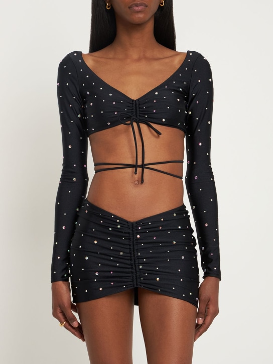 Alessandra Rich: Embellished shiny jersey mini skirt - Black - women_1 | Luisa Via Roma