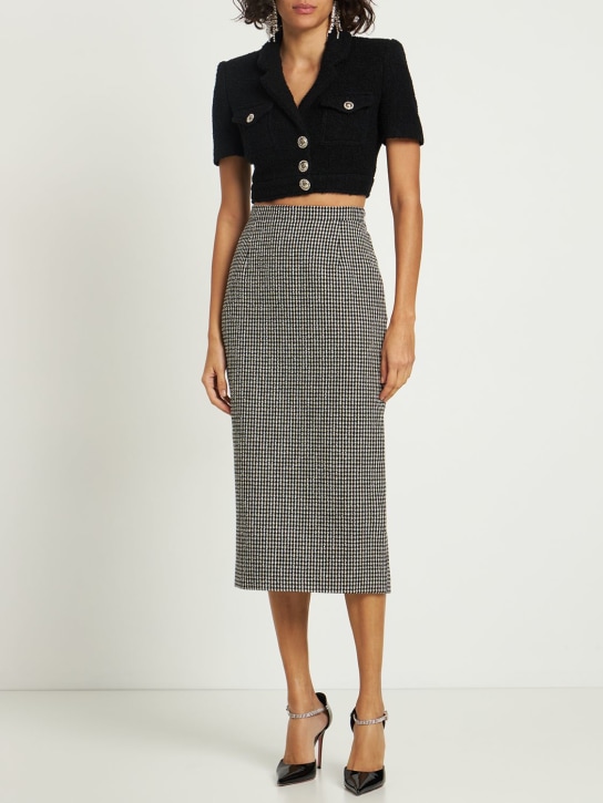 Alessandra Rich: Falda pencil de tweed con lentejuelas - Negro/Blanco - women_1 | Luisa Via Roma