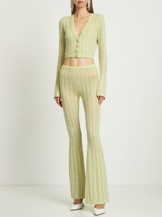 Alessandra Rich: Cardigan court en maille de dentelle et lurex - Vert - women_1 | Luisa Via Roma