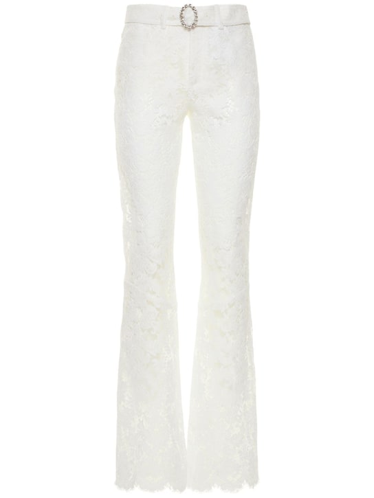 Alessandra Rich: Lace flared pants w/ crystal buckle - White - women_0 | Luisa Via Roma
