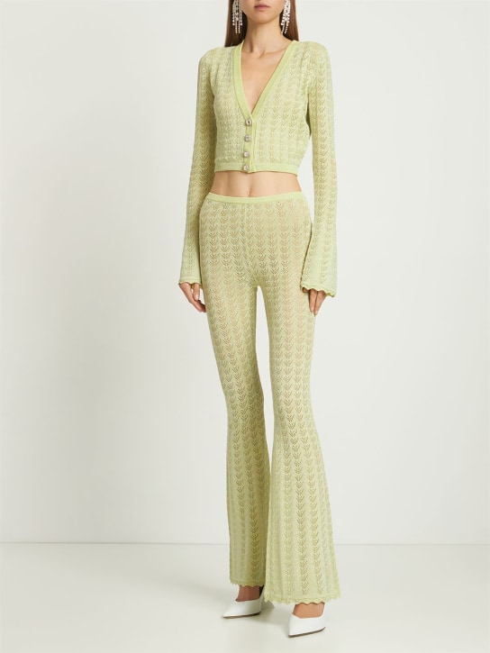 Alessandra Rich: Lace knit flared pants w/ lurex - Grün - women_1 | Luisa Via Roma