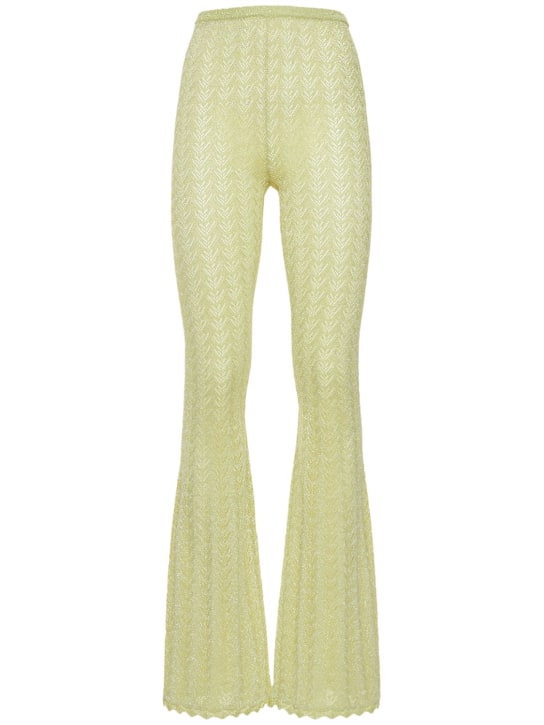 Alessandra Rich: Lace knit flared pants w/ lurex - Grün - women_0 | Luisa Via Roma