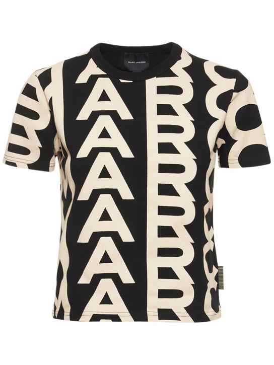 Marc Jacobs: Baby Tee 모노그램 코튼 티셔츠 - 블랙/화이트 - women_0 | Luisa Via Roma