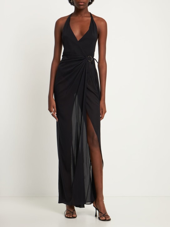 Louisa Ballou: Robe longue en mousseline stretch King - Noir - women_1 | Luisa Via Roma