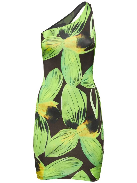 Louisa Ballou: Robe courte imprimée Plunge - Noir/Multi - women_0 | Luisa Via Roma