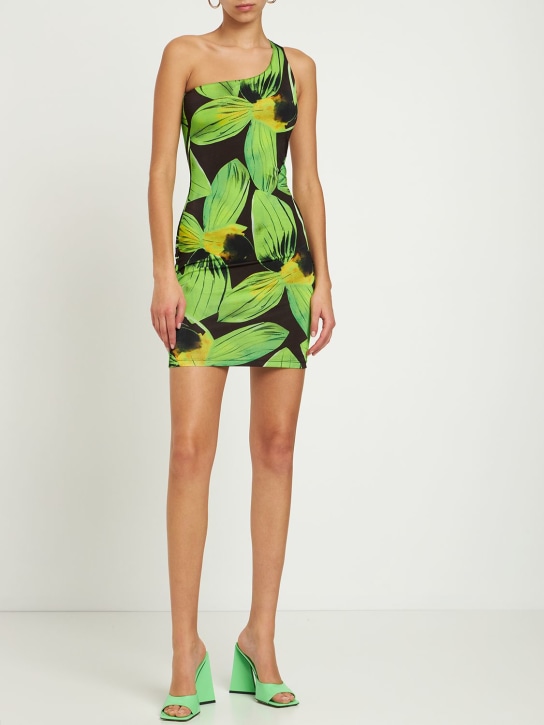 Louisa Ballou: Robe courte imprimée Plunge - Noir/Multi - women_1 | Luisa Via Roma