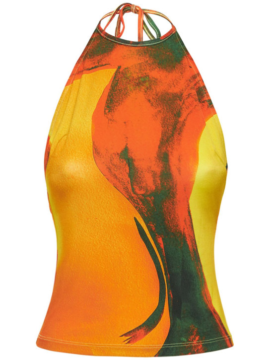 Louisa Ballou: Printed stretch halter top - Orange/Multi - women_0 | Luisa Via Roma