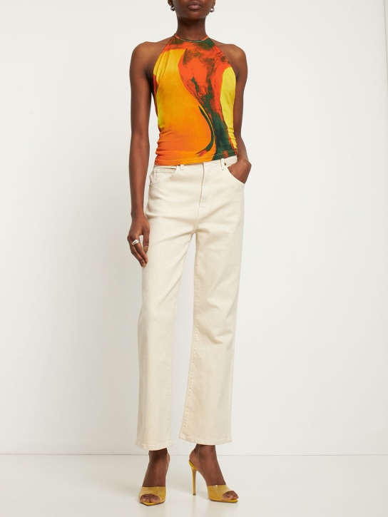 Louisa Ballou: Printed stretch halter top - Orange/Multi - women_1 | Luisa Via Roma