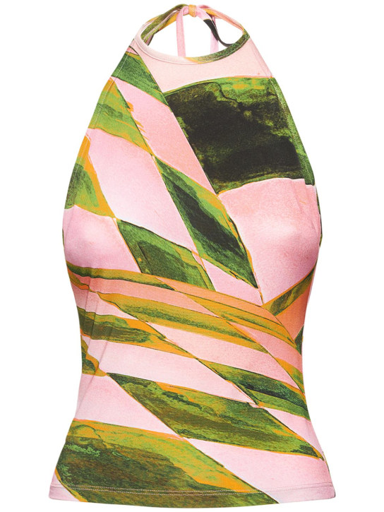 Louisa Ballou: Printed stretch halter top - Pink/Multi - women_0 | Luisa Via Roma