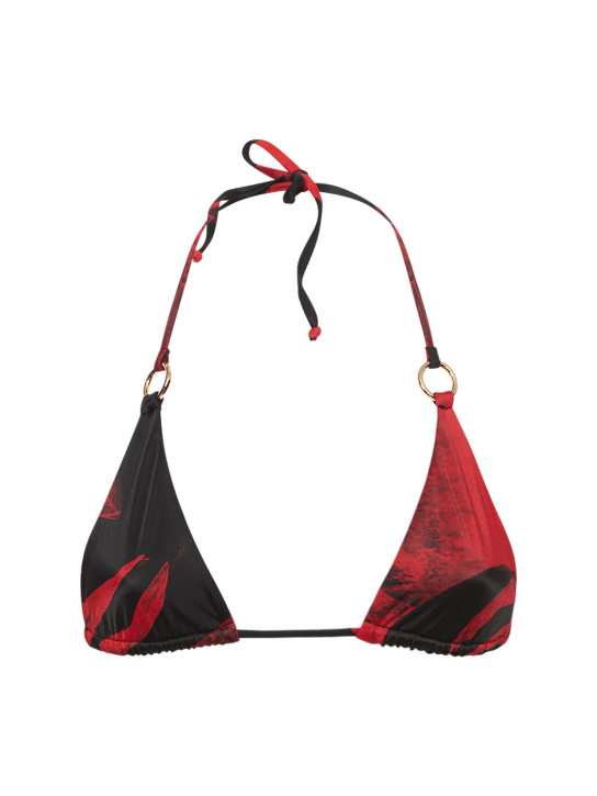 Louisa Ballou: Mini ring printed triangle bikini top - Red/Multi - women_0 | Luisa Via Roma