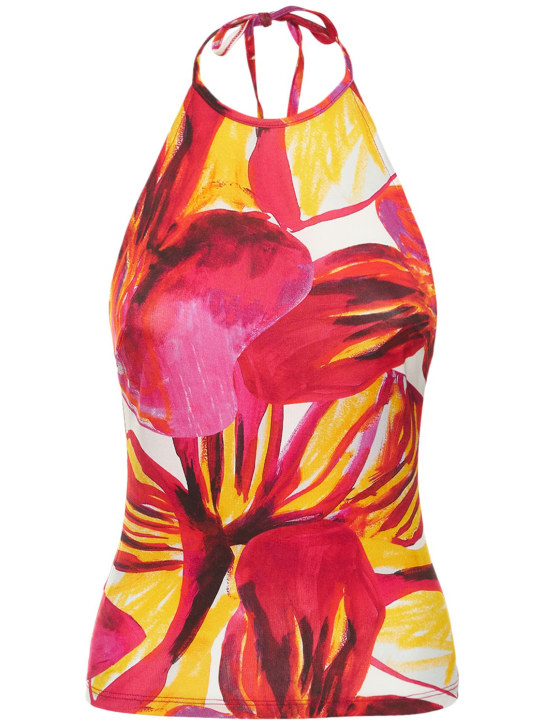 Louisa Ballou: Printed stretch halter top - Fuchsia/Multi - women_0 | Luisa Via Roma