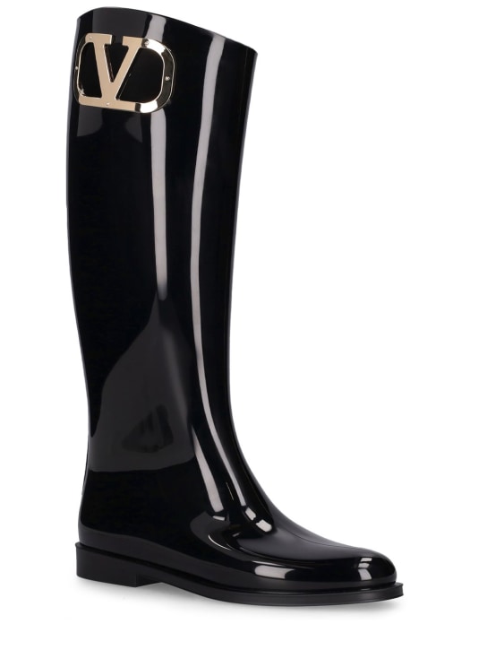 Valentino Garavani: 20mm Vlogo PVC tall boots - Black - women_1 | Luisa Via Roma