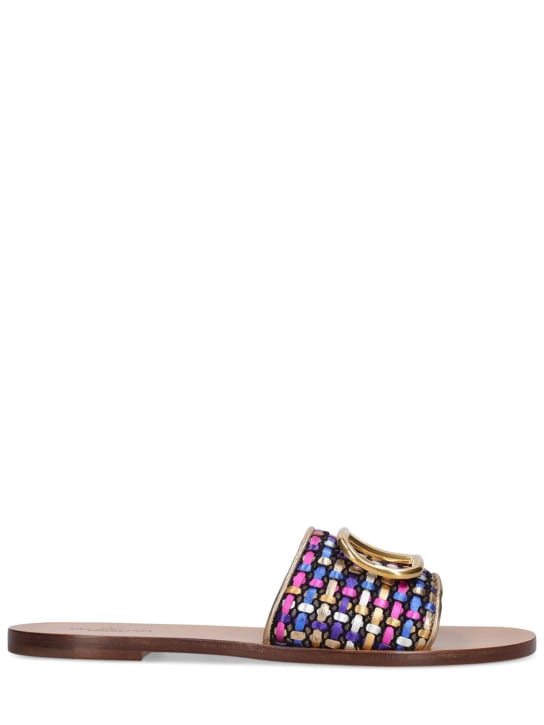 Valentino Garavani: 5mm Vlogo cotton flat sandals - Multicolor - women_0 | Luisa Via Roma
