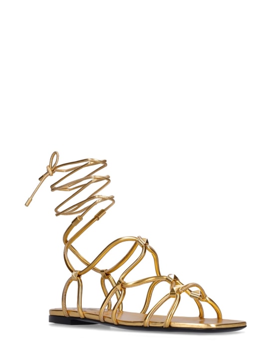 Valentino Garavani: 5mm Rockstud laminated leather sandals - Gold - women_1 | Luisa Via Roma
