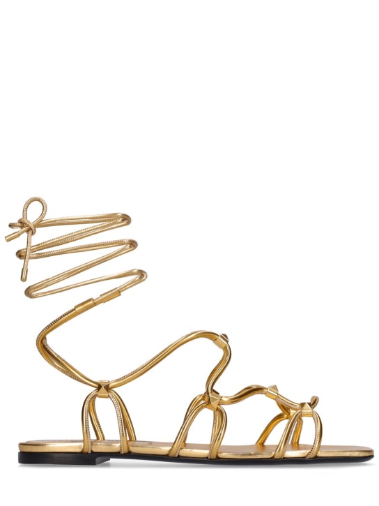 Valentino Garavani: 5mm Rockstud laminated leather sandals - Gold - women_0 | Luisa Via Roma
