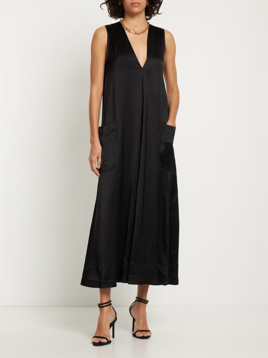 Toteme: Deep V-neck viscose long dress - Black - women_1 | Luisa Via Roma