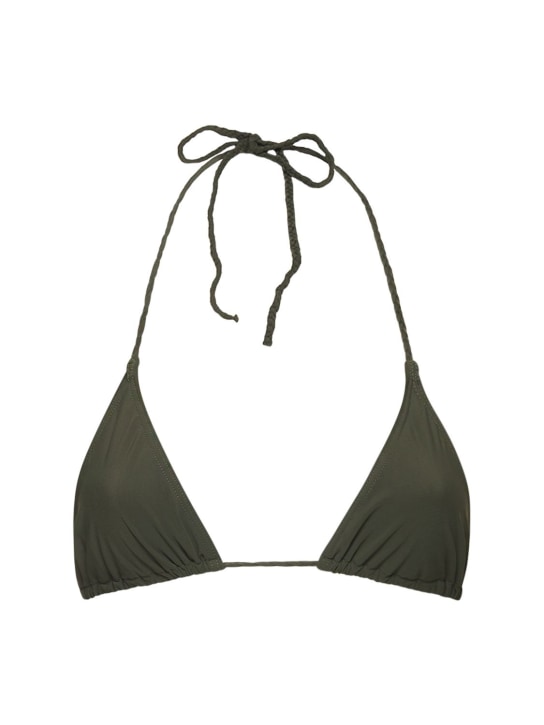 Toteme: Top bikini a triangolo / laccini intrecciati - Verde Scuro - women_0 | Luisa Via Roma
