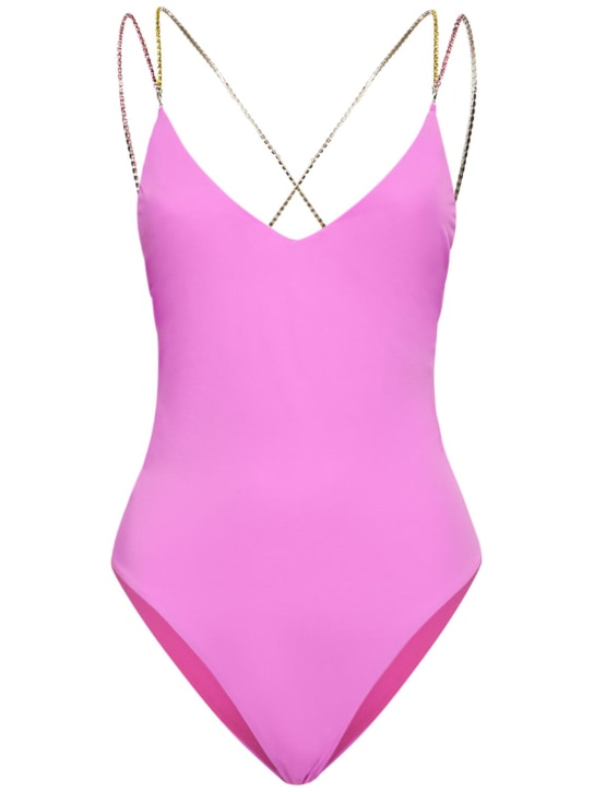 GCDS: Maillot de bain une pièce embellie Bling - Fuchsia - women_0 | Luisa Via Roma