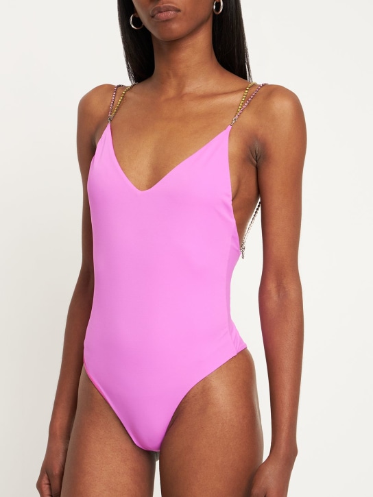 GCDS: Maillot de bain une pièce embellie Bling - Fuchsia - women_1 | Luisa Via Roma