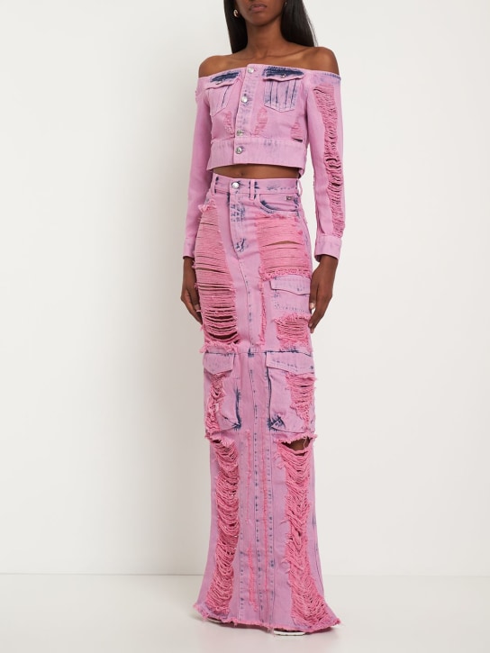 GCDS: Falda larga cargo de denim deshilachado - Rosa - women_1 | Luisa Via Roma