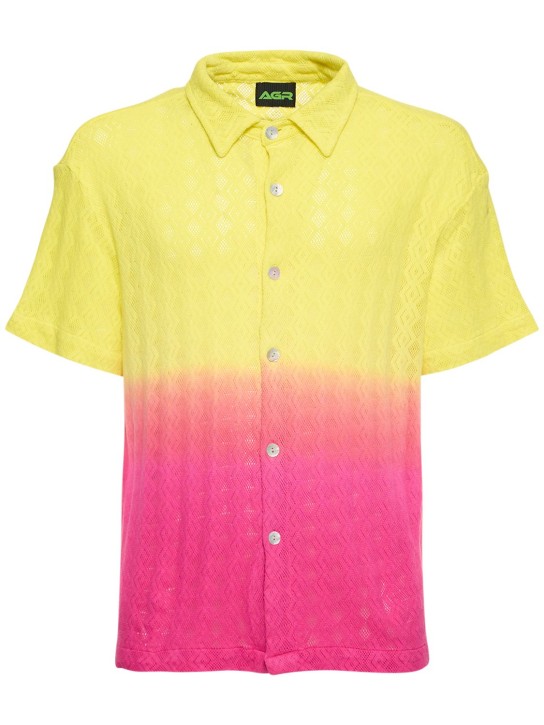 Agr: Camisa de encaje de algodón con manga corta - Amarillo/Rosa - men_0 | Luisa Via Roma