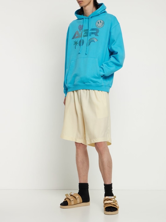 Agr: Crystal logo cotton jersey hoodie - Blue - men_1 | Luisa Via Roma