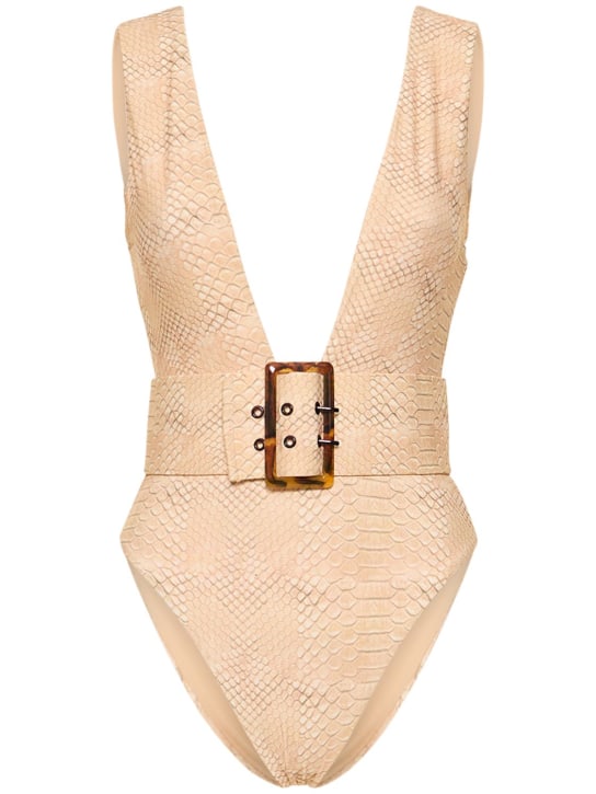 Weworewhat: Belted plunge onepiece swimsuit - Beige - women_0 | Luisa Via Roma