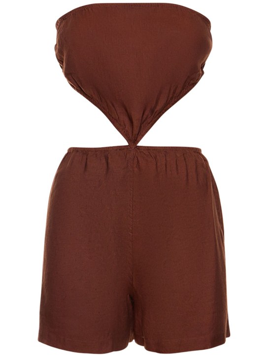 Weworewhat: カットアウトリネンブレンドジャンプスーツ - ブラウン - women_0 | Luisa Via Roma