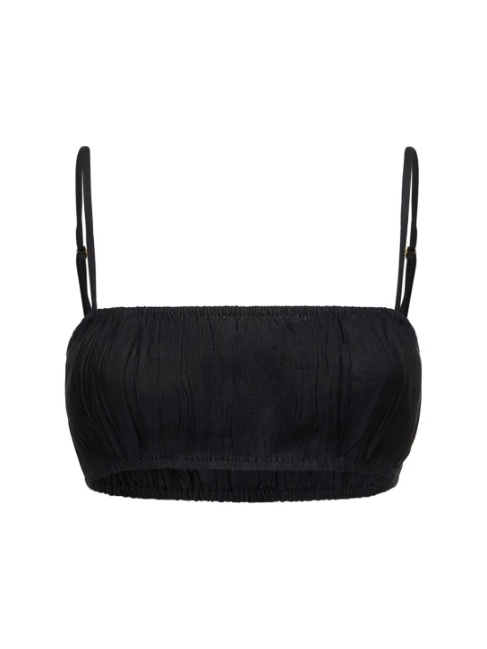 Weworewhat: Ruched linen blend bra top - Nero - women_0 | Luisa Via Roma