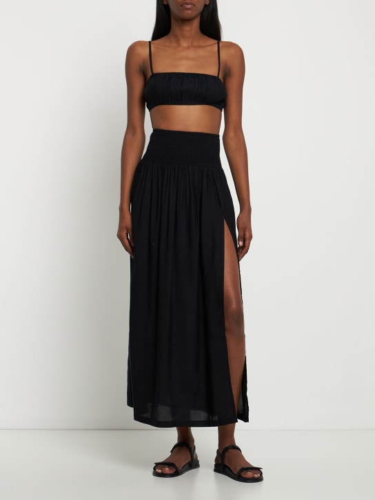 Weworewhat: Ruched linen blend bra top - Nero - women_1 | Luisa Via Roma
