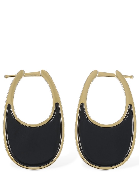 Coperni: Medium swipe lacquered earrings - Black/Gold - women_0 | Luisa Via Roma