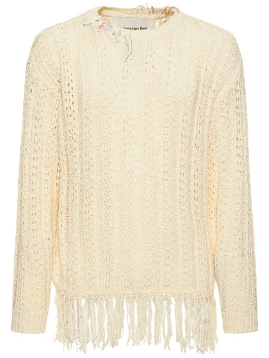 Andersson Bell: Cable knit cotton sweater - Ivory - men_0 | Luisa Via Roma
