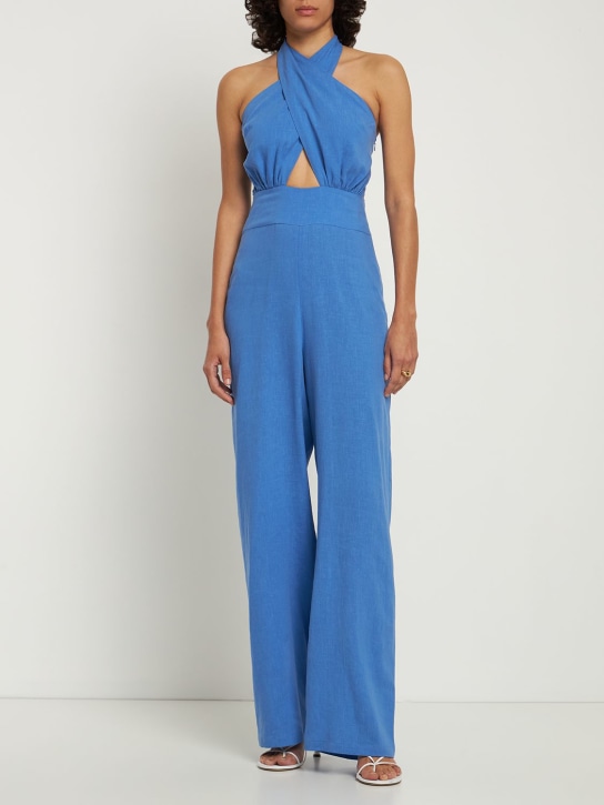Fête Impériale: Petra linen blend jumpsuit - Blu - women_1 | Luisa Via Roma