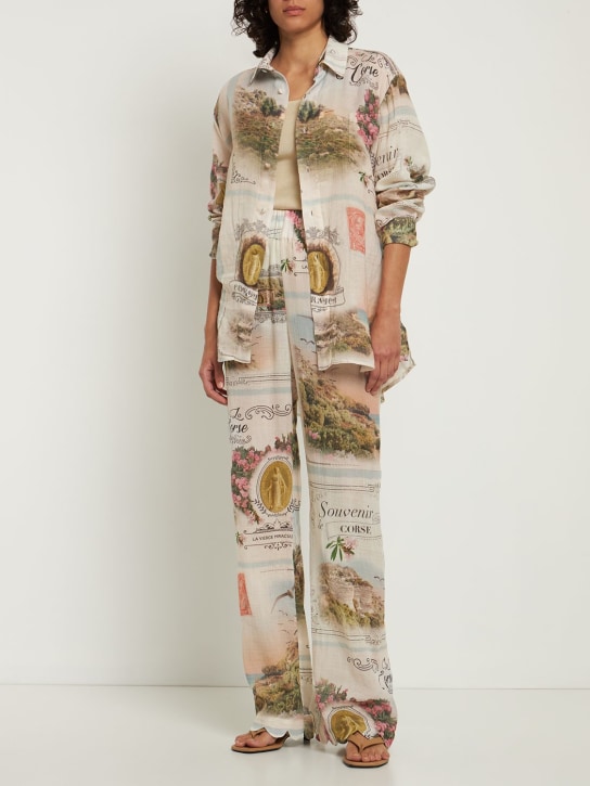 Fête Impériale: Camicia oversize Agenor in cotone stampato - Beige/Multi - women_1 | Luisa Via Roma