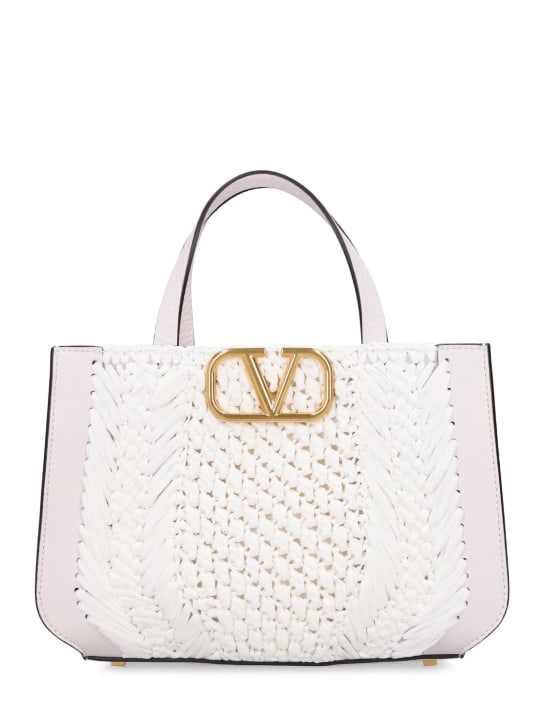 Valentino Garavani: Vlogo Signature crochet raffia tote bag - White - women_0 | Luisa Via Roma