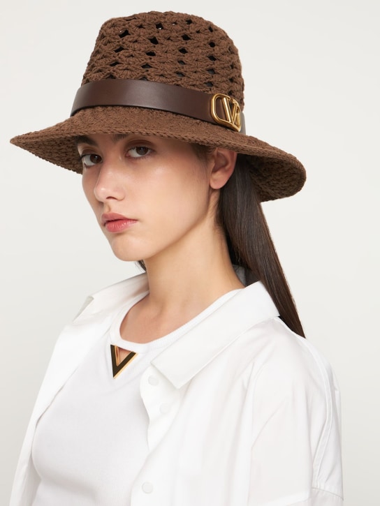 Valentino Garavani: Vlogo signature fedora hat - Brown - women_1 | Luisa Via Roma