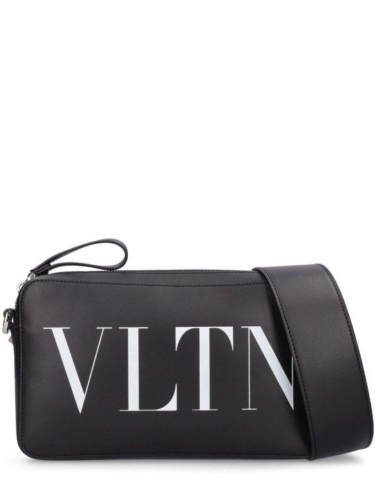 Valentino Garavani: VLTN leather cross body bag - Black/White - men_0 | Luisa Via Roma