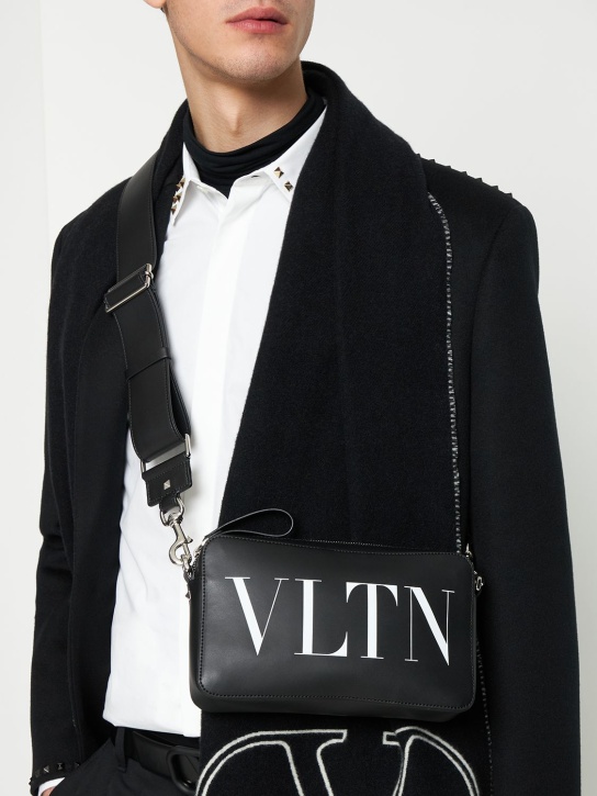 Valentino Garavani: VLTN leather cross body bag - Black/White - men_1 | Luisa Via Roma