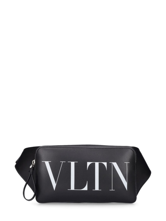Valentino Garavani: VLTN leather belt bag - Black/White - men_0 | Luisa Via Roma