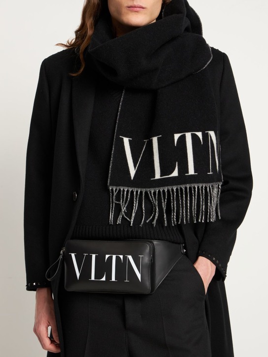 Valentino Garavani: VLTN leather belt bag - Black/White - men_1 | Luisa Via Roma